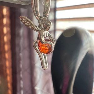 Baltic Amber Sterling silver fairy pendant